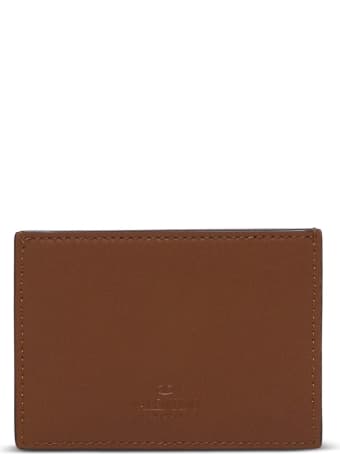 Valentino Garavani Brown Leather Card Holder With Logo