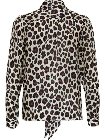 Saint Laurent Leopard Blouse In Mousseline With Pussy Bow Collar