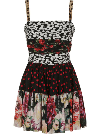 Dolce & Gabbana Polka Dot & Rose Printed Short Dress