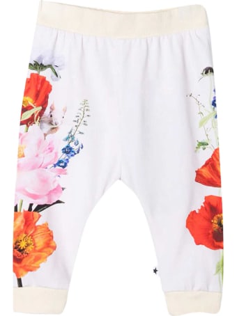 Molo White Trousers With Multicolor Print