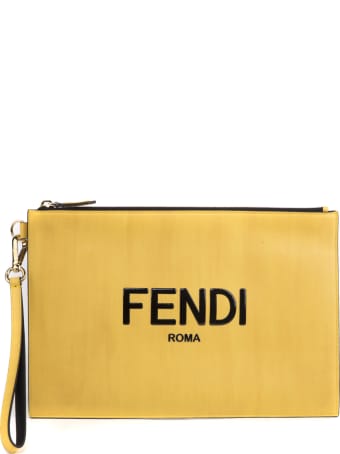 Fendi Fendi Yellow Flat Pouch In Leather