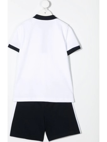 Moncler White And Dark Blue Polo And Shorts Kid Set