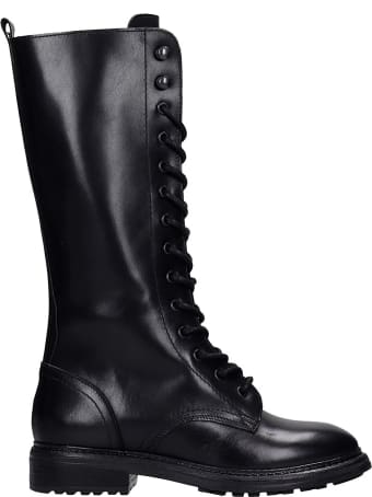Julie Dee Combat Boots In Black Leather