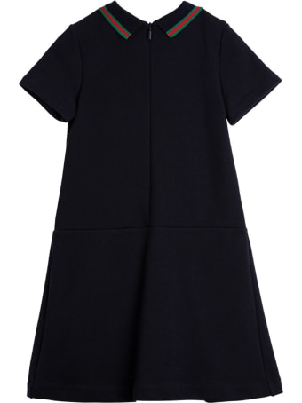 Gucci Blue Cotton Dress With Web Details