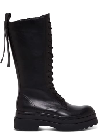 RED Valentino Shiny Black Leather Ankle Boot