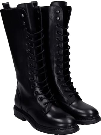 Julie Dee Combat Boots In Black Leather