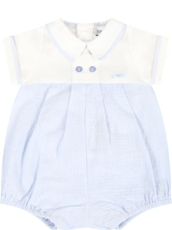Armani Collezioni Light Blue Romper For Baby Boy With Logo