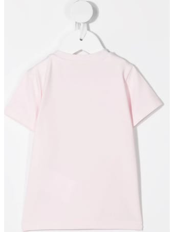 Moncler Pink Newborn T-shirt With Maxi Logo And Floral Applications