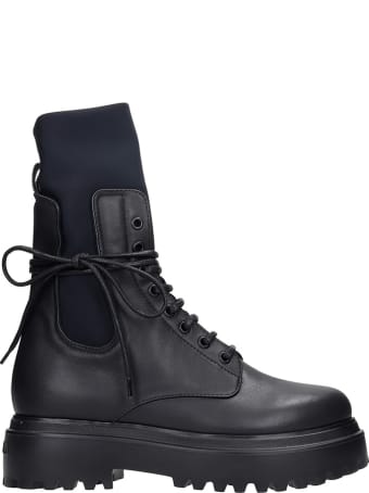 Le Silla Combat Boots In Black Leather