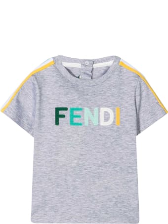 Fendi Grey T-shirt With Multicolor Logo And Details