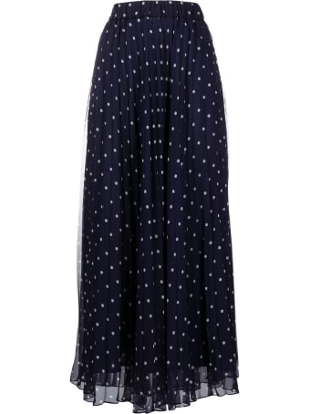 Parosh Pleated Blue Polka Dot Long Skirt