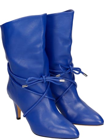 Isabel Marant Llilda High Heels Ankle Boots In Blue Leather