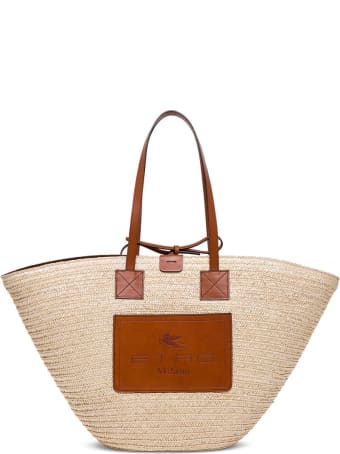 Etro Straw Handbag With Logo