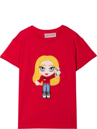 Chiara Ferragni Red Cotton Graphic Print Short-sleeved T-shirt From