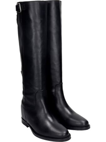 Via Roma 15 Low Heels Boots In Black Leather