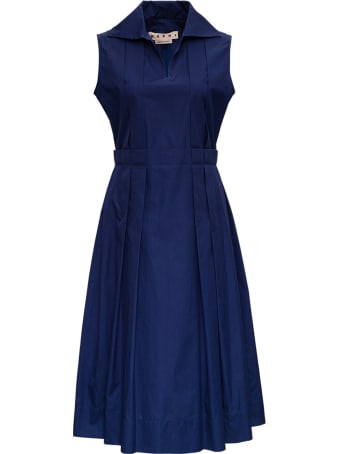 Marni Blue Cotton Pleated Dress