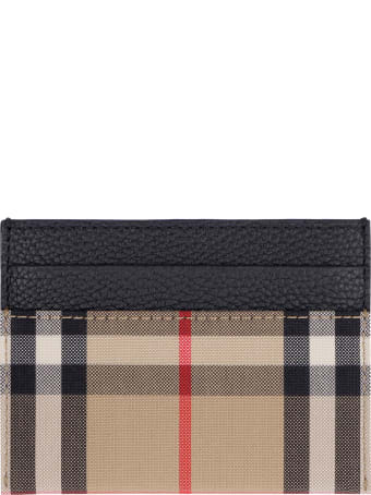 Burberry Leather And Checked Fabric Card Holder