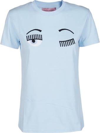 Chiara Ferragni Baby Blue Cotton Flirting T-shirt