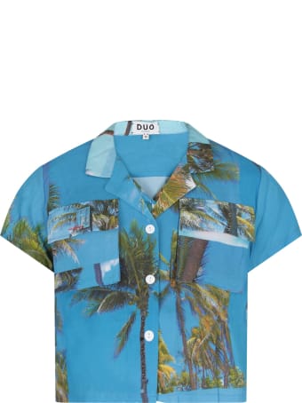 Natasha Zinko Light Blue Shirt For Kids With Colorful Prints