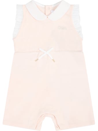 Chloé Pink Romper For Babygirl With Logo