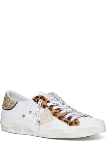Philippe Model Prsx Low Sneakers With Animalier And Glitter Detail