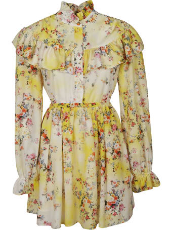 MSGM Ruffle Detail Floral Printed Dress
