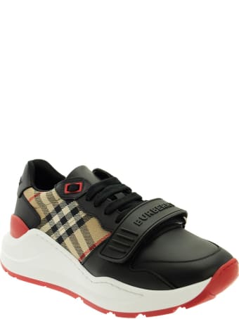 Burberry Logo Print Vintage Check And Leather Sneakers