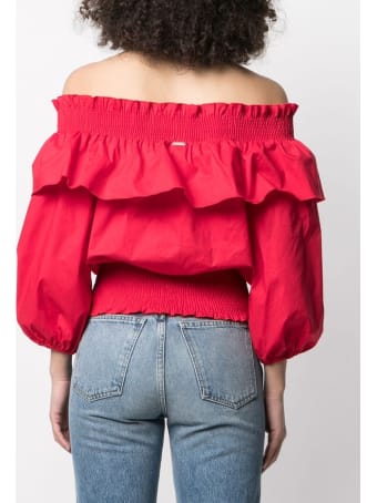Liu-Jo Red Cotton Poplin Top With Ruffles