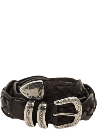 Brunello Cucinelli Braided Calfskin Belt With Detailed Buckle And Tip Rust Brown