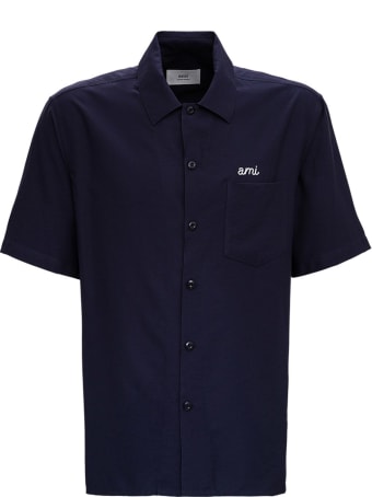 Ami Alexandre Mattiussi Blue Bowling Shirt In Viscose Blend