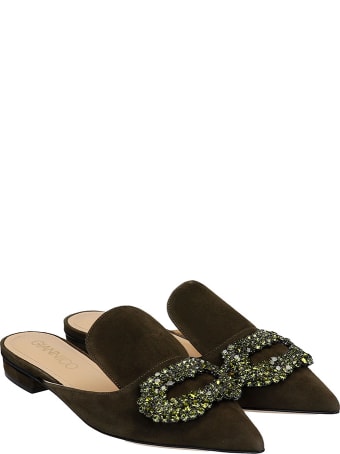 Giannico Dphne Flat Loafers In Khaki Suede