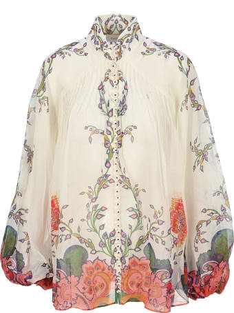 Zimmermann The Lovestruck Blouson Blouse In Natural Paisley Floral