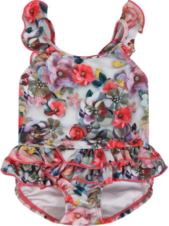 Molo Multicolor Swimwear "nalani" For Babygirl With Flowers