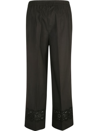 Parosh Perforated Floral Applique Trousers