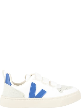 Veja White Sneakers For Kids With Blue Logo