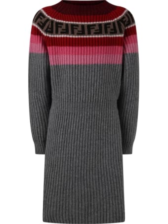 Fendi Grey Dress For Girl With Double Ff
