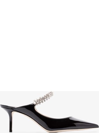 Jimmy Choo Black Patent Leather Mules With Crystal Strap