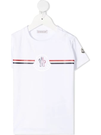 Moncler White Newborn T-shirt With Logos And Tricolor Detail