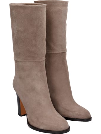 Julie Dee High Heels Boots In Taupe Suede