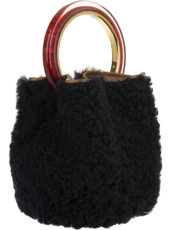 Marni Black Lamb Fur Pannier Fur Bucket Bag