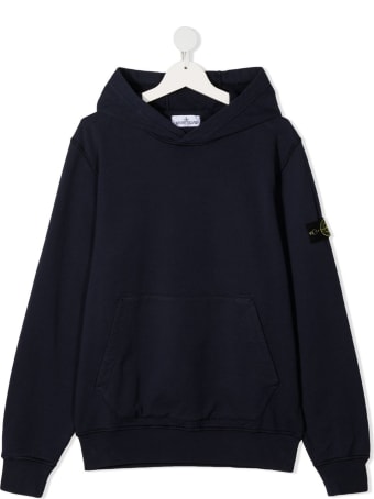 Stone Island Junior Blue Jersey Hoodie With Logo Patch