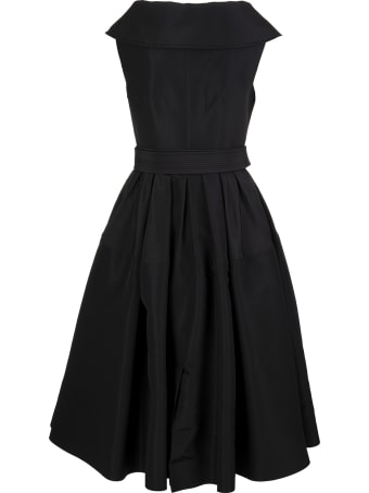 Alexander McQueen Black Midi Dress In Silk Faille With Belt