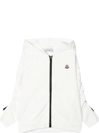 Moncler White Sweatshirt With Zip , Hood And Logo