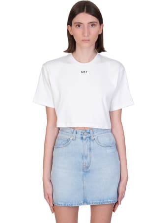 Off-White Rib Cropped T-shirt In White Cotton