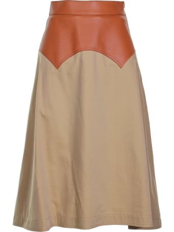 Loewe Tan And Beige Midi Skirt