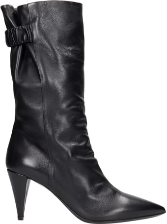 Strategia High Heels Ankle Boots In Black Leather