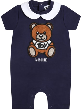 Moschino Blue Romper For Babykids Witth Teddy Bear
