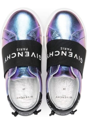Givenchy Urban Street Kid Sneakers In Metallic Purple Leather With Band