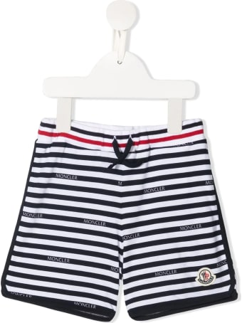 Moncler Newborn Shorts With White And Blue Stripes With Logo