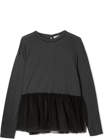 Brunello Cucinelli Grey Cotton Tulle Panel Blouse